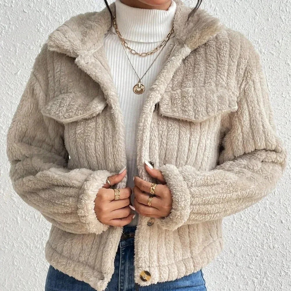 Apricot Casual Women's Flap Detail Fluffy Jacket - Picture 3 of 7